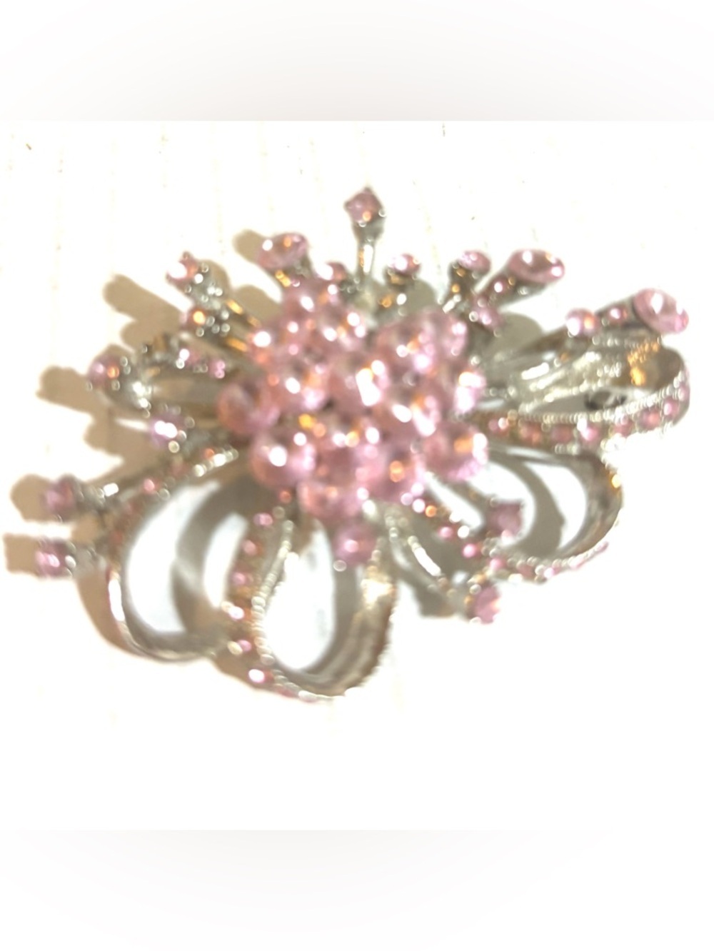 Pink Rhinestone Flower Brooch - Silver Tone